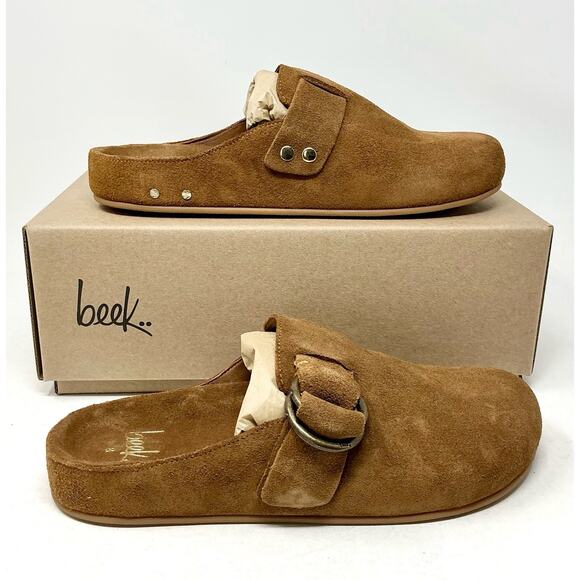 BEEK Chestnut Suede Vulture Clogs Brown Mules Size NIB - Picture 9 of 14